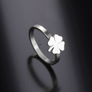 SKYRIM Elegant Charm Clover Ring Stainless Steel Open Ring Adjustable Fashion Jewelry for girls women