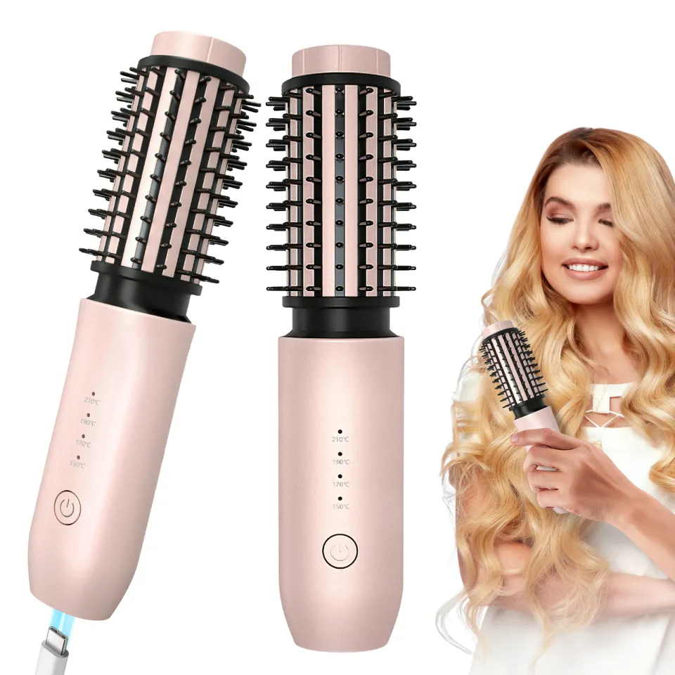 In Cordless Hair Curler And Straightener Brush, 7000Mah Cordless  Curling Iron Brush, Portable Travel Curling Iron Mini Brush, Rechargeable  Heated