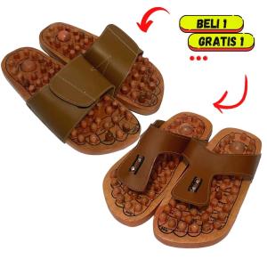 Promo hemat 2 Pasang Sandal Refleksi Pijat Kaki Kesehatan Kayu Jepit & selop
