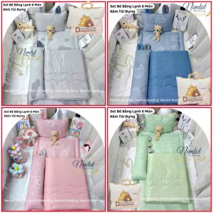🌏SANG XỊN🌏 Bộ 6 Món Nệm Gối Chăn Băng Lạnh Phối Lyocell Viscose Cao Cấp Cho Bé Mẫu Giáo Đến Cấp 1