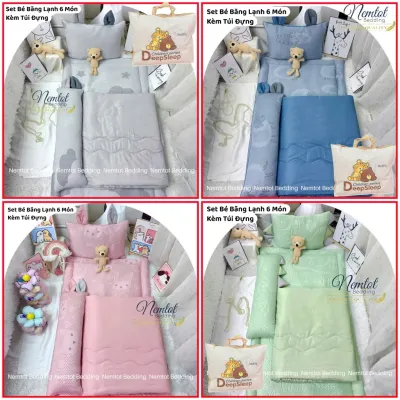 🥑CƯNG YÊU🥑 Bộ Nệm Chăn 6 Món Cho Bé Siêu Mát Vải Băng Lạnh Phối Lụa Lyocell Cao Cấp _ Nemtot Bedding