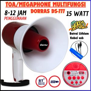 MEGAFON TOA DORRAS DS-777 BISA BLUETOOTH Bisa Putar Musik Lewat Memory Dan USB / Pengeras Suara Rekam Dan Sirene | Megaphone Multifungsi 15W | Cocok Untuk Kakak Yang Jualan Keliling | PLS