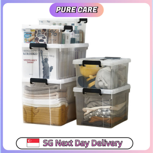 【Pure Care】 Transparent Large Storage Box with Handle | Heavy-Duty Clear Organizer | Stackable