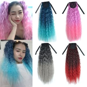 PUREGLOW ข้าวโพดดัด วิกผมหางม้า Ombre Ombre Ombre ผมหางม้าสำหรับใช้ต่อ หางม้าหยักศกยาว อุปกรณ์เสริมผม ธรรมชาติตามธรรมชาติ สำหรับเด็กและผู้หญิง
