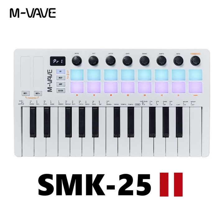 M-Vave SMK-25 II RGB drum pad MIDI keyboard chocolate controller pedal ...