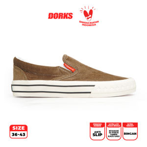 Dorks Slip On Cordoray Brown - Sepatu Sneakers Casual Pria Wanita Sepatu Sekolah Dorks