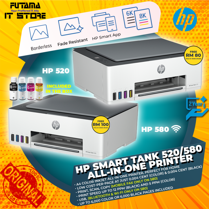 HP Smart Tank 520 (No Wi-Fi)/ 580 (Wi-Fi) All-in-One Printer - (Print ...