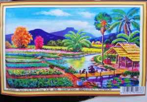 Tranh thêu chữ thập Quê hương 1m25 thêu kín (về tự thêu) EDB261