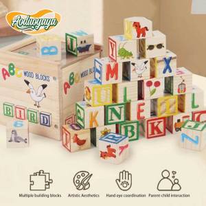 Aoduoyaya Wooden Kids Building Block Alphabets Montessori Educational Toys Baby Cognitive Toys Teaching Tool