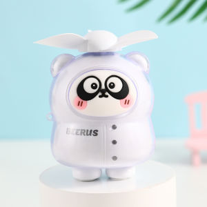 Mini Fan For Student Kids Gift Portable Rechargeable Small Fan Strong Wind Panda Handheld Fan USB Battery Cooling Cartoon Toys Cute Fan Soft Rubber Leaves