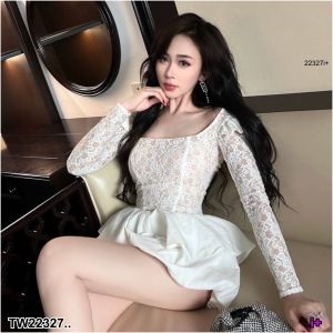 TW22327  เดรสสั้นเสื้อลูกไม้กระโปรงบอลลูน ..