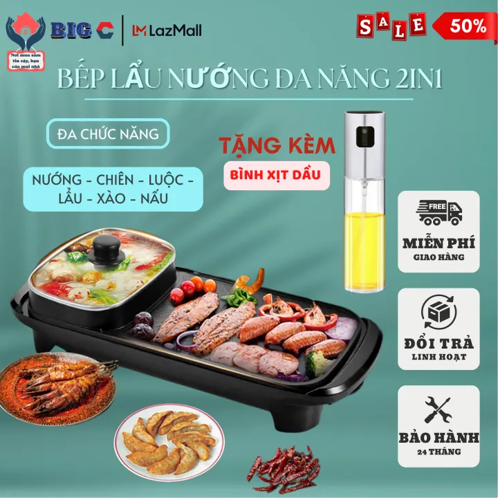 Nồi lẩu điện đa năng, bếp nướng điện, bếp lẩu nướng 2 trong 1, Bếp lẩu ...
