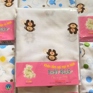Túi 1 Khăn Tắm Sợi Mịn in hình Baby Bear cho bé - Khăn 2 Lớp in hình - Kích Thước Khăn 75x85cm - Khăn Gạc xô 100% cotton thấm hút tốt- mau khô