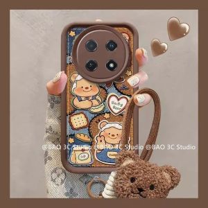 New Casing Huawei Nova 12i 12s 12 SE 11i 11 Pro 10 Pro 9 SE Ins Cute Cartoon Fashion Biscuit Bear Lambskin Anti-fall Phone Case with Doll and Lanyard 2025