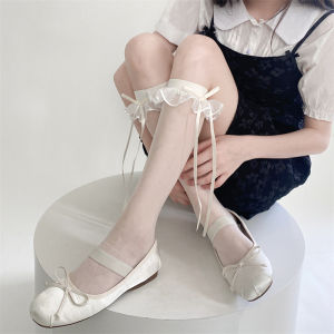 ถุงเท้าโลลิต้า ถุงเท้าสูงถึงเข่าของผู้หญิง ถุงน่องสตรี ถุงเท้ากลางน่อง ถุงเท้าลำลองสไตล์เกาหลี กระโหลก