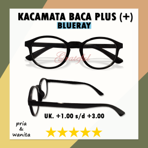 Kacamata Rabun Dekat Plus +1.00 s/d +3.00 Plus Lensa Blueray Antiradiasi Untuk Pria Wanita Frame Oval Gaya Korea Style Retro - BISA COD