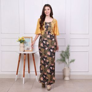 DRES PESTA WANITA REBECCA BAHAN KATUN BATIK KOMBI BRUKAT KONDANGAN & LEBARAN