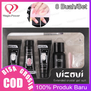 3 Warna Ujung Kuku Prancis Set Alat Manikur DIY Isi 8 Buah/Set Tempelan Pembentuk Kuku Multifungsi Akrilik Berlian Imitasi Lem/ Ujung Kuku Ekstensi Cepat Kuku Gel Pembangun UV Seni Kuku