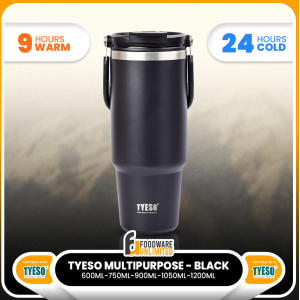TYESO 600ml200ml Multipurpose (Black) with Handle & Straw Vacuum Insulated Stainless Steel Tumbler Flask
