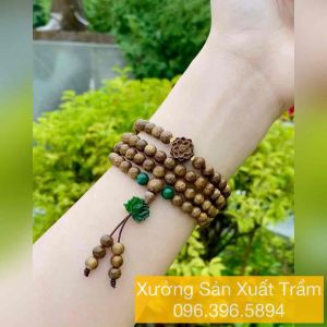 Chuỗi Trầm Hương Tốc 108 hạt 6mm Mix charm Sen bích + Hoa Sen Trầm - Vòng tay gỗ Nam Nữ tự nhiên cao cấp