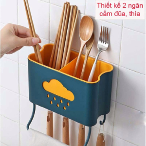 Hộp đựng đũa muỗng treo tường hình đám mây kèm móc treo khăn dụng cụ bếp tiện lợi ống cắm đũa thìa ống đựng đũa muỗng