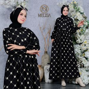 Mini Dress Long Tunik Motif Bunga Rose Kecil Rayon Premium Daster Panjang Gamis Wanita Muslim Busui Lengan Panjang By Melisa.ID airflow fushia