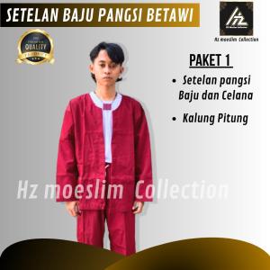 Setelan Pangsi Adat Betawi Pria dengan Motif Tradisional + Celana
