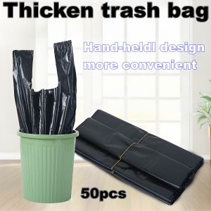 50pcs Thickened black portable garbage bag large capacity kitchen waste vest-style universal PE garbage storage bag