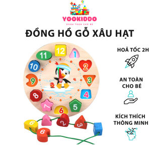 Đồ Chơi Đồng Hồ Gỗ Kết Hợp Xâu Hạt YOOKIDDO - Khối Hình Học - Màu Sắc - Số Đếm Từ 1 Đến 12 Giúp Bé Hiểu Biết Thời Gian