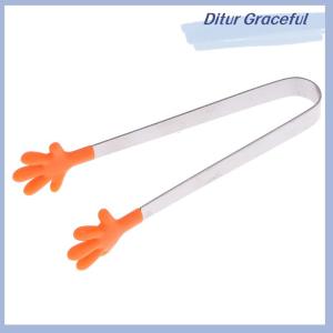 Ditur Silicone Stainless Steel Cooking Kitchen Ice Tong Food BBQ Salad Hand Clip