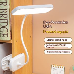 Multifunctional Eye Protection Desk Lamp 3 Brightness Modes USB Rechargeable Clip On Reading Lamp for Students Dormitory