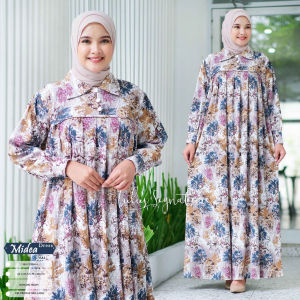 Tulus Signature Midea Dress LD 114 Gamis Maxi Dress Wanita Jumbo Kelly Crinkle Motif Bunga Lengan Panjang Busui Friendly