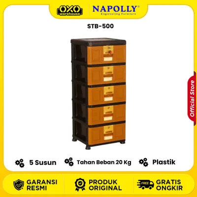 Lemari Plastik Laci Napolly STB 500 susun 5 / STB 400 susun 4 dengan roda
