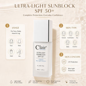 Clair SKIN SOLUTIONS Ultra-Light Sunblock SPF50 PA++++ 30ml – Non-Greasy White Cast-Free For Sensitive Skin