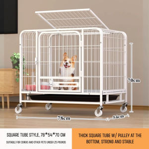 Dog Cage For Medium And Large Square Tube Dog Cage W/ Tray Wheels And Skylight Double Door
