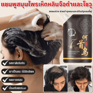 แชมพูสมุนไพรเห็ดหลินจือดำและโชวู ยาสระผมดำ แชมพูพืชสมุนไพร ลดผมร่วง ช่วยบำรุงผมและปรับปรุงผมชี้ฟู