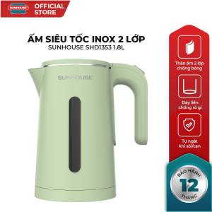 [ RUỘT ĐÚC ] Ấm Siêu Tốc Inox 2 Lớp SUNHOUSE SHD1353 Dung Tích 1.8L Bình đun siêu tốc  bảo hành toàn quốc  12 tháng