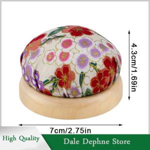 [Dale Dephne] Vintage Embroidery Pin Cushions Half Round Pin Pad With Wooden Base Needle Holder For DIY Craft Sewing Accessories