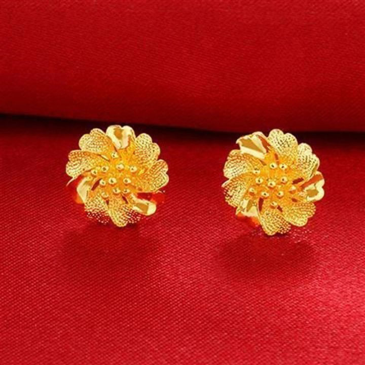 PQH KONG Jewellery Exquisite Flower Earrings Gold 916 Original