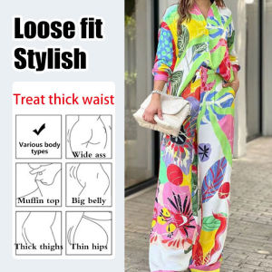 Womens High Waist Wide Leg Pant Suits Floral Print Long Sleeve Loose Shirt  Wedding Jumpsuits