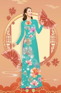 [HCM]ÁO DÀI TRUYỀN THỐNG IN ANH ĐÀO CAO CẤP- KHÔNG KÈM QUẦN