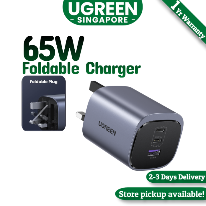 UGREEN 65W USB C Charger, Nexode Foldable 3-Port Type C Laptop Wall ...