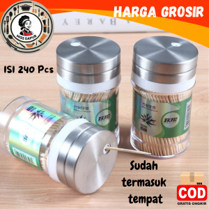 MS DISPENSER TUSUK GIGI OTOMATIS DENGAN TUTUP STAINLESS STEEL ISI 240 PCS