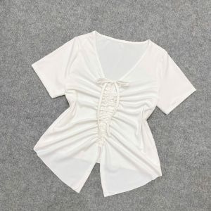 Áo thun Bigsize nữ kiểu cổ tim vạt xẻ dây rút tôn vòng 1 quyến rũ vải gân tăm lạnh co giãn size 55-92kg - G42