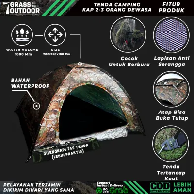 Tenda Kemping Camping Kemah Gunung Berburu 2 3 Dan 4 5 Orang Dewasa Camo Loreng Anak Anak Jumbo Piknik Outdoor Keluarga Besar Tahan Air Murah Ultralight