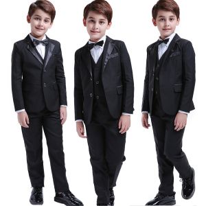 เด็กชุด Lontakids 6Pcs สีดำ Tuxedo เครื่องแต่งกาย (Blazer + เสื้อกั๊ก + เสื้อสีขาว + กางเกง + Bow Tie + Suspenders) สำหรับพรหมและเปียโน
