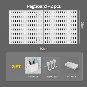HOBWO DIY Pegboard เพ็กบอร์ดพลาสติก ABS บอร์ดรูติดผนัง ขนาด 100x40 ซม. สำหรับจัดเก็บเครื่องมือ+ของเล่น แถมตะขอ 30 ตัว