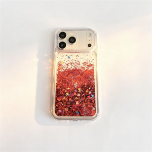 Dynamic Glitter Quicksand Case for iPhone 17 16 15 Pro Max Red Moving Sand Sparkles Liquid Soft Silicone Simple Phone Cover Capa