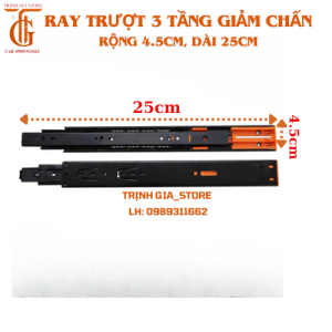 Ray Bi Trượt giảm chấn 3 tầng ( bản 4.5cm_dài 25-50cm)ray tủ ngăn kéo ray hộc tủ bàn