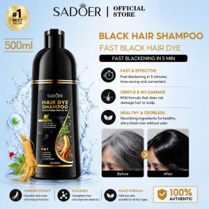 Best Seller BLACK HAIR DYE SHAMPOO 500ml | No Bad Odor | Ginseng Collagen Black Hair Dye | Lasting Not Easy to Fade | Covering White Hairs | Uniform Dyeing | No Scalp Damages | Nourish Moistures | Shiny and Smooth | Gentle Hair Care | Fast Black Hair Dye.